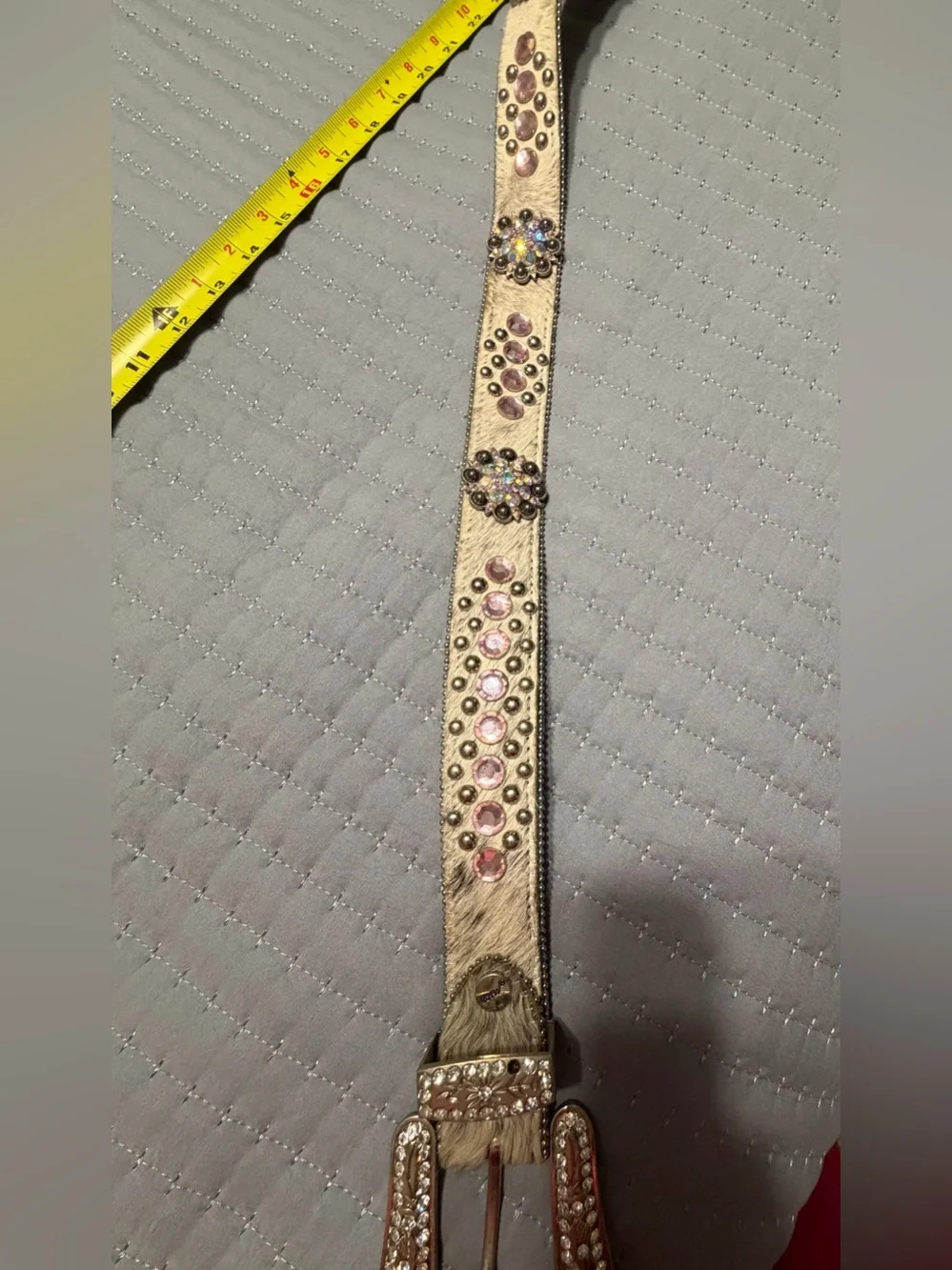 Western-Style Women’s Belt with rhinestones Pink Cowhide genuine leather - Picture 11 of 12
